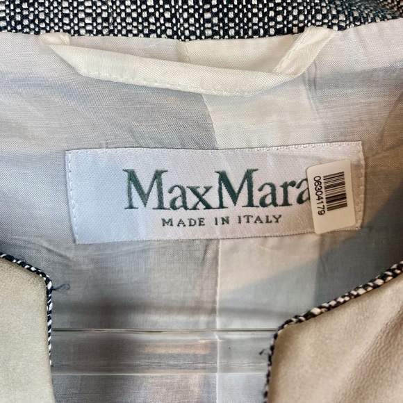 Max Mara Tweed Leather Trim Tie Waist Blazer in Grey Multi Size 10. - Picture 6 of 9